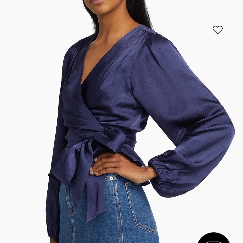 Tanya Taylor Deep Blue Wrap Blouse